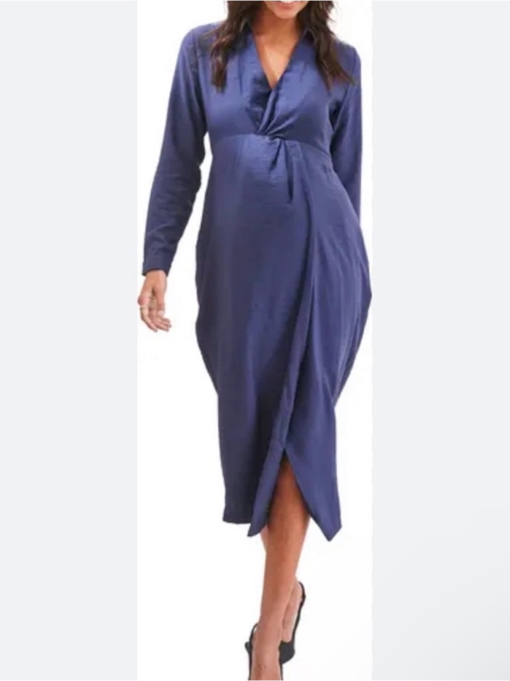 Maternity Navy Wrap Maternity Dress - Angel Maternity